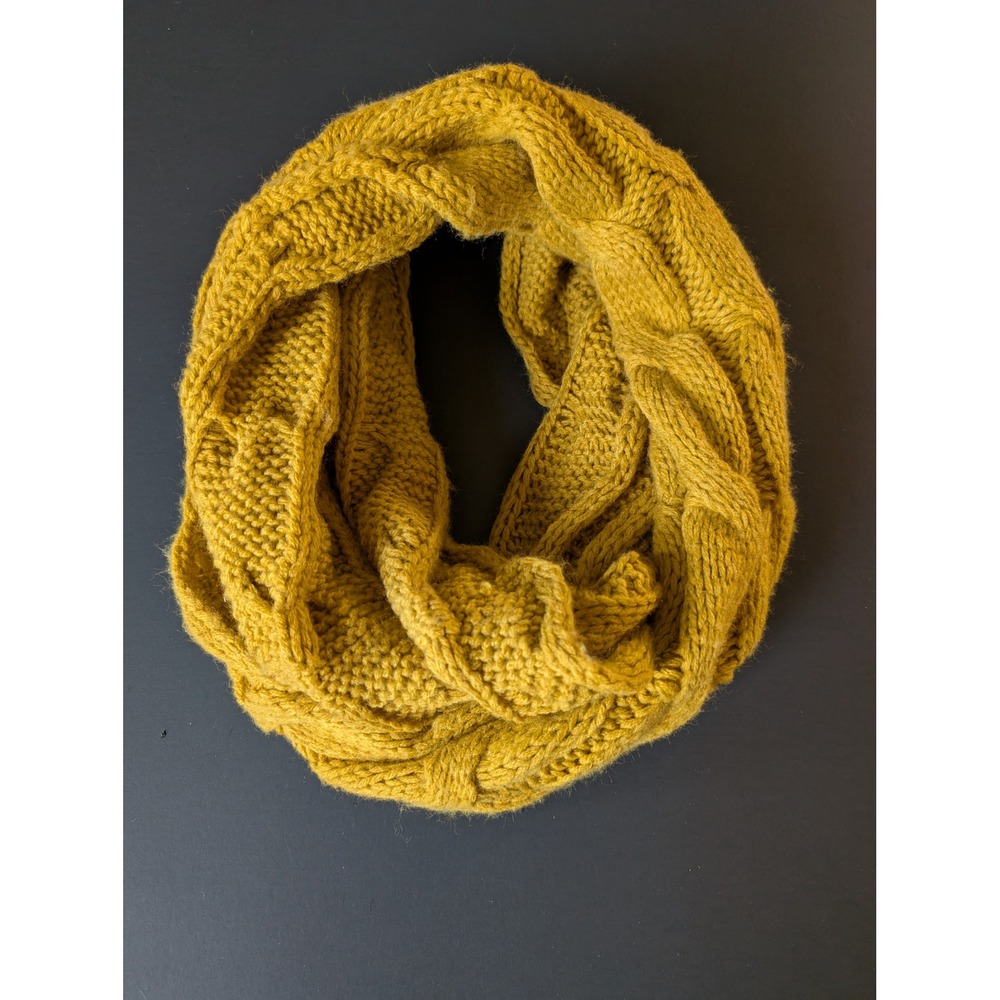 CC Exclusives Mustard Yellow Cable Knit Infinity Scarf Boho Gorpcore Winter Wrap